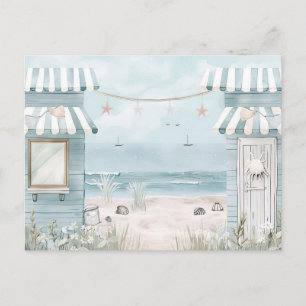 light blue and white coastal landscape postcard