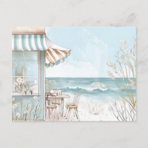 light blue and white coastal landscape postcard