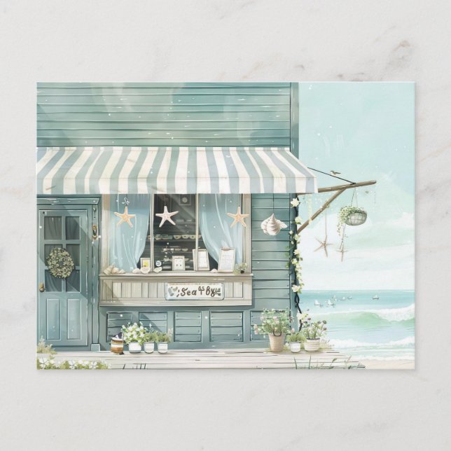 light blue and white coastal landscape postcard (Front)