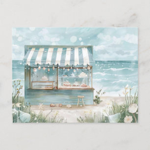 light blue and white coastal landscape postcard