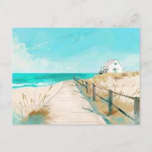light blue and white coastal landscape postcard