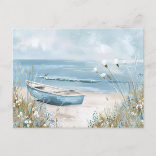 light blue and white coastal landscape postcard