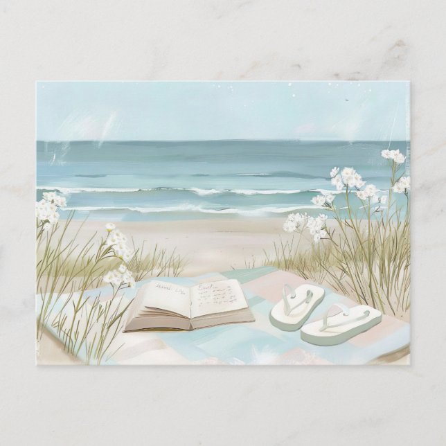light blue and white coastal landscape postcard (Front)