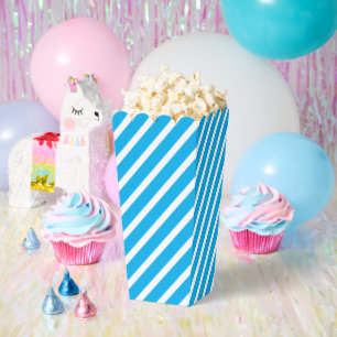 Light Blue and White Diagonal Striped Popcorn Favo Favour Box