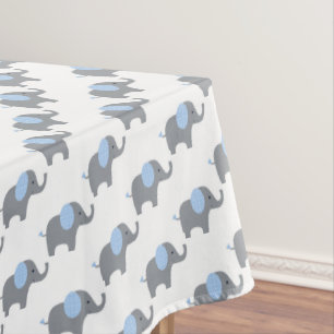 Light Blue and White Elephant Baby Shower Tablecloth