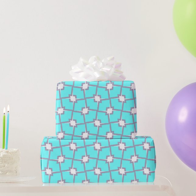 Light Blue and White Geometric Pattern Wrapping Paper (Party Gifts)
