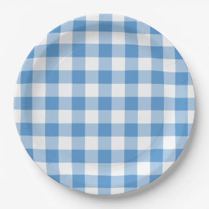 Light Blue and White Gingham Pattern Paper Plate