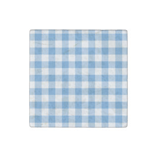 Light Blue and White Gingham Pattern Stone Magnet