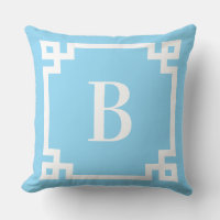 Light Blue and White Greek Key Border Monogram
