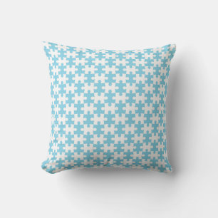 Light Blue and White Jigsaw Puzzle Piece Pattern Cushion