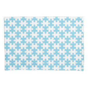 Light Blue and White Jigsaw  Puzzle Piece Pattern Pillowcase