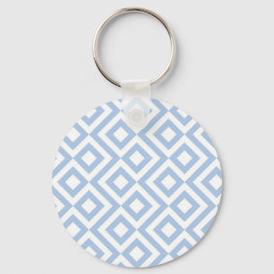 Light Blue and White Meander Key Ring