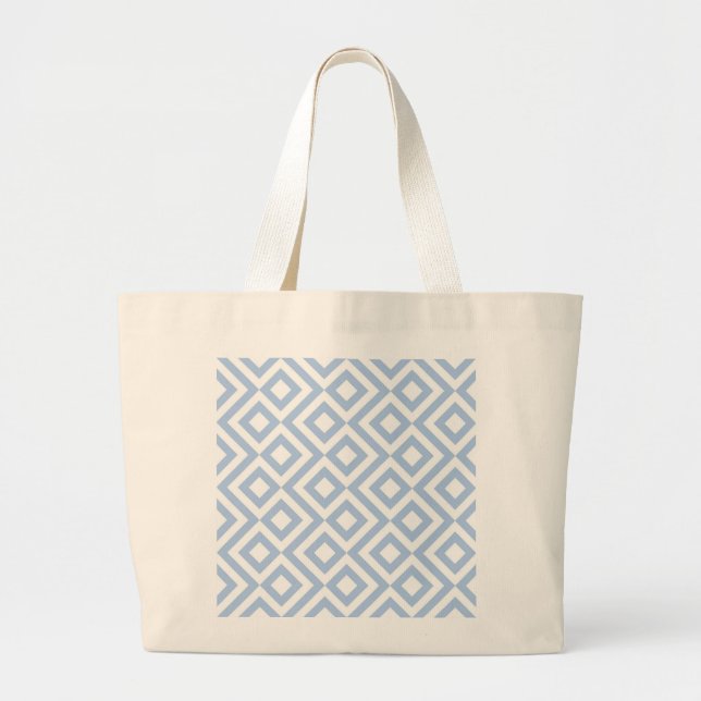 Light Blue and White Meander Large Tote Bag (Front)