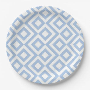 Light Blue and White Meander Paper Plate
