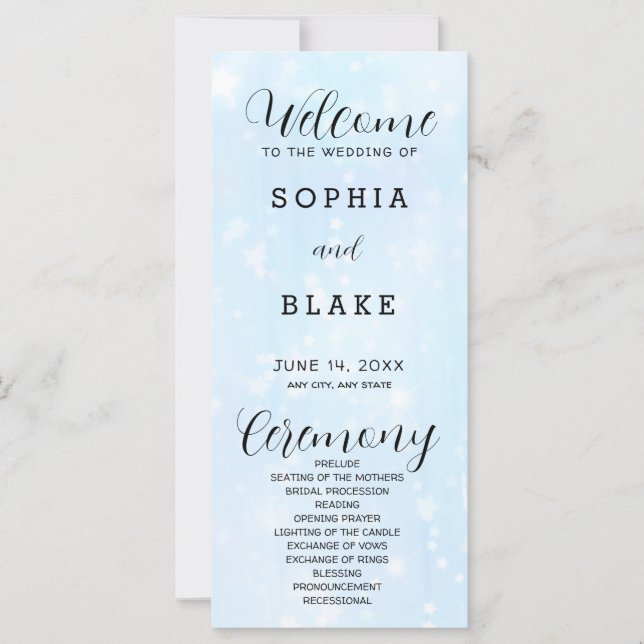 Light Blue and White Modern Wedding Program (Front)