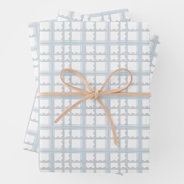 Light Blue and White Plaid Wrapping Paper Sheet (In situ)