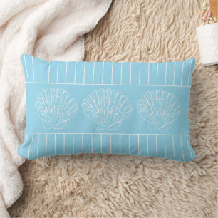 Light Blue and White Seashells and Stripes Lumbar Cushion