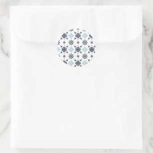 Light Blue and White Snowflake Classic Round Sticker