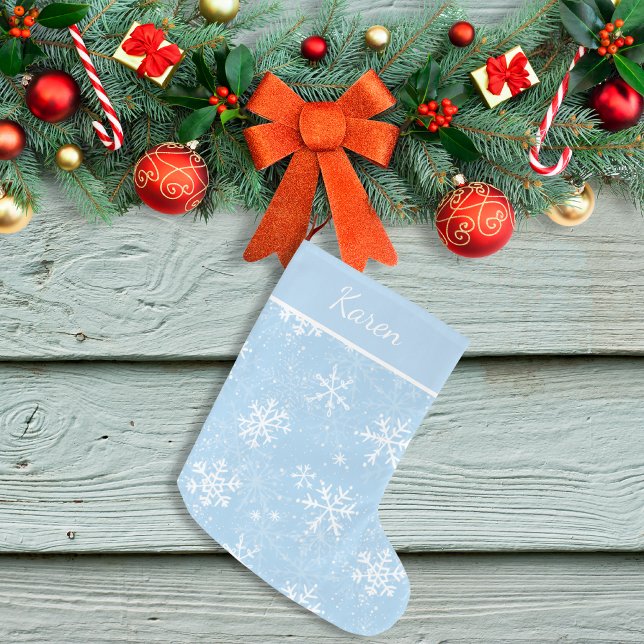 Light blue and white snowflakes name Christmas Large Christmas Stocking (Light blue and white snowflakes name Christmas Large Christmas Stocking)