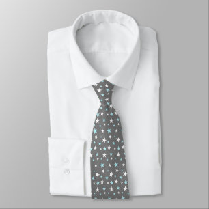 Light Blue and White Stars on Silver Grey Neck Tie
