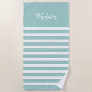 Light Blue and White Stripe Personalised Beach Towel