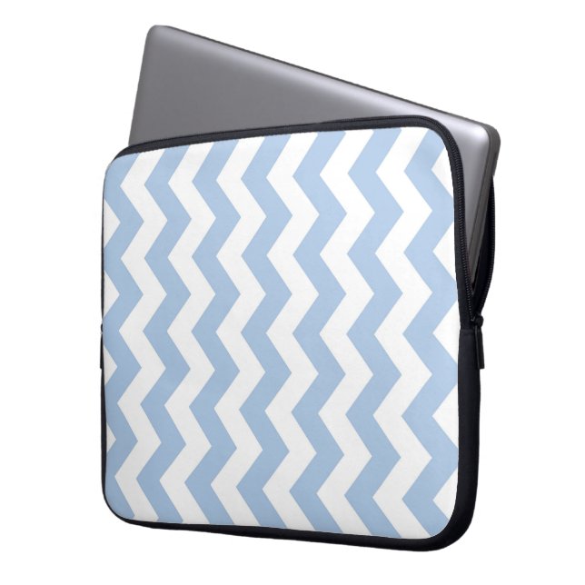 Light Blue and White Zigzag Laptop Sleeve (Front Left)