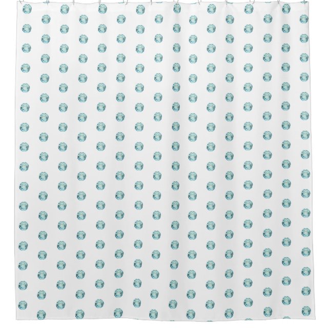 Light Blue Aquamarine Gemstone Pattern on White Shower Curtain (Front)