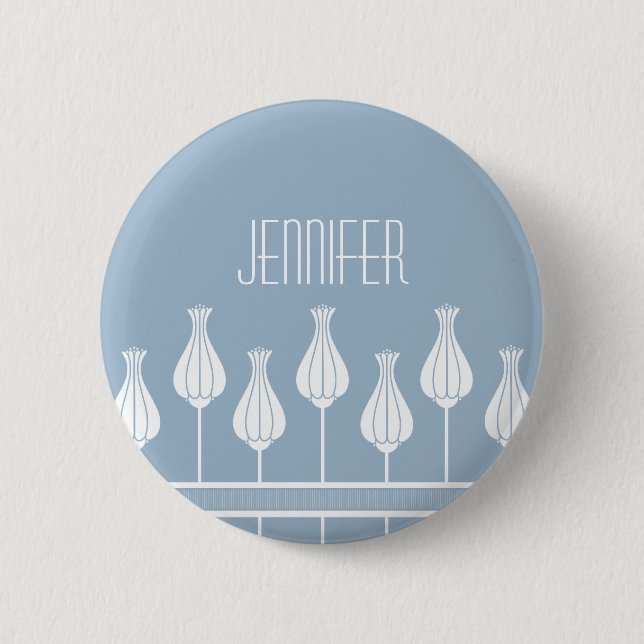 Light Blue Art Deco Floral Button (Front)