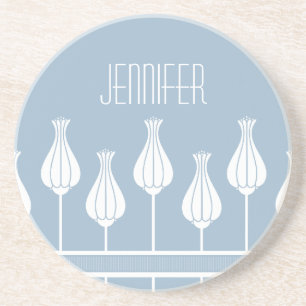Light Blue Art Deco Floral Coaster