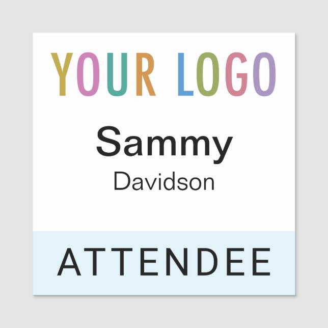 Light Blue Attendee Badge with Logo Square Nametag (Front)