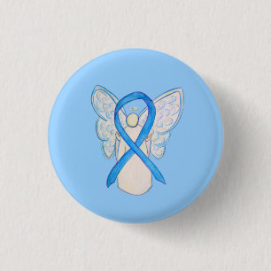 Light Blue Awareness Ribbon Angel Art Pin Buttons