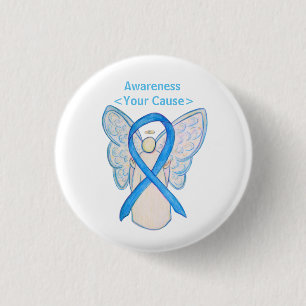 Light Blue Awareness Ribbon Angel Art Pin Buttons