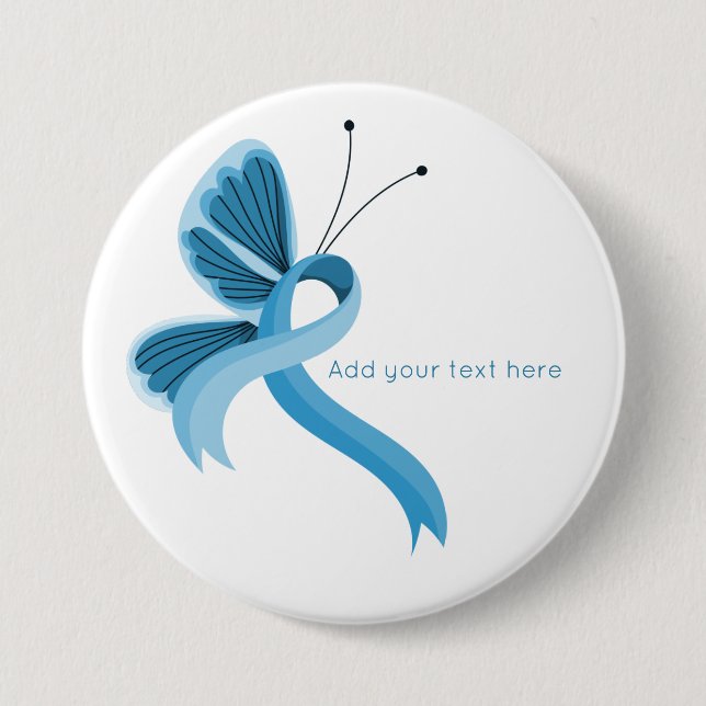 Light Blue Awareness Ribbon Butterfly  Button (Front)