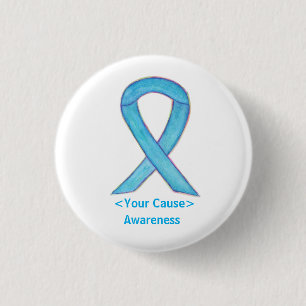 Light Blue Awareness Ribbon Custom Art Button Pins