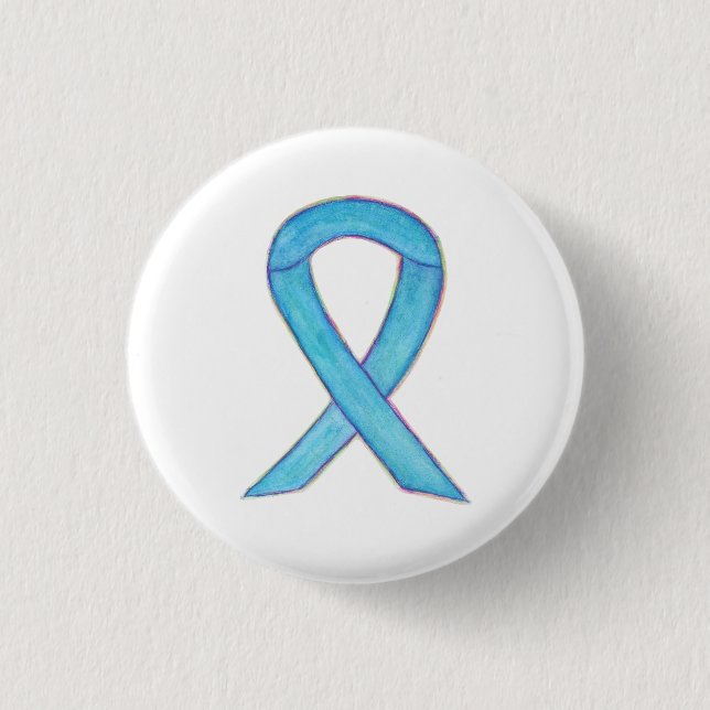 Light Blue Awareness Ribbon Custom Art Button Pins (Front)