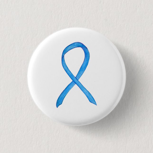 Light Blue Awareness Ribbon Custom Art Pin Buttons (Front)