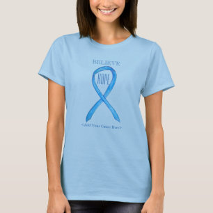 Light Blue Awareness Ribbon Custom Art T-Shirts