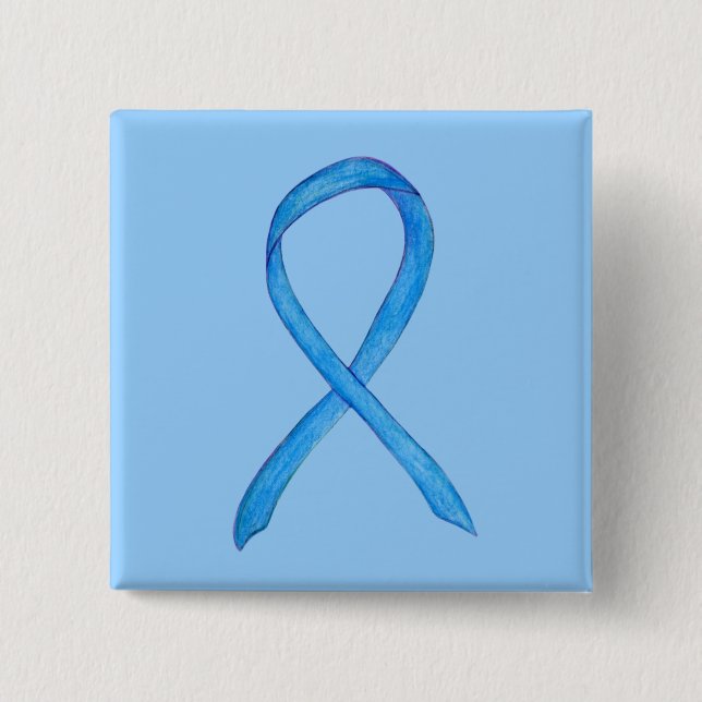 Light Blue Awareness Ribbon Custom Pin Buttons (Front)