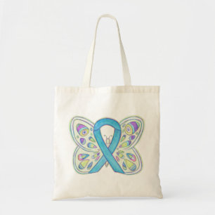 Light Blue Awareness Ribbon Custom Tote Bag