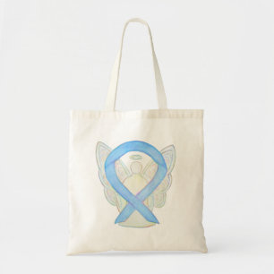 Light Blue Awareness Ribbon Custom Tote Bag