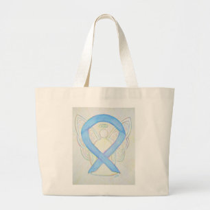 Light Blue Awareness Ribbon Custom Tote Bag
