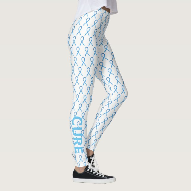 Light Blue Awareness Ribbon Custom Words Leggings (Right)