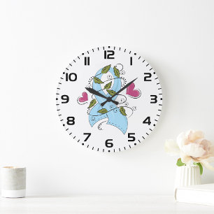 Light Blue Awareness Ribbon Support and Hope Large Clock