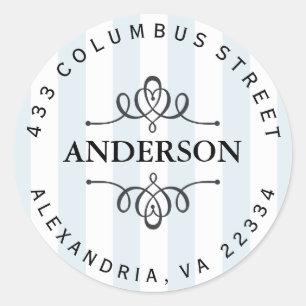 Light Blue Awning Stripes Circular Classic Round Sticker