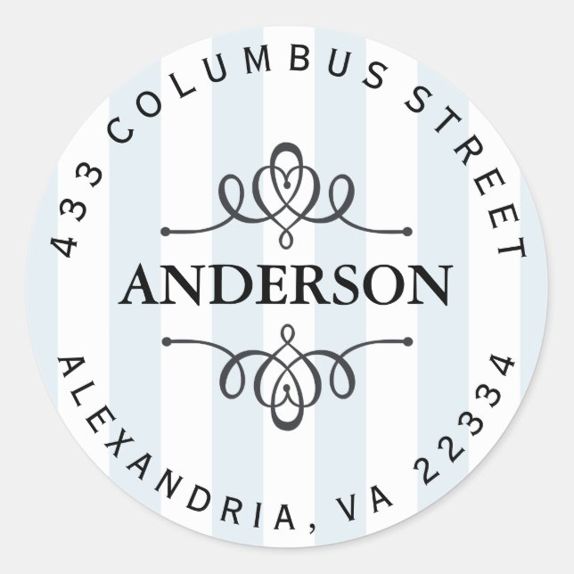 Light Blue Awning Stripes Circular Classic Round Sticker (Front)