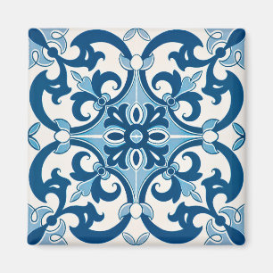 Light Blue Azulejo Fleur De Lis Style Kitchen Magnet