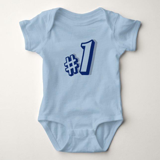 Light blue baby bodysuit for first birthday #1) (Front)