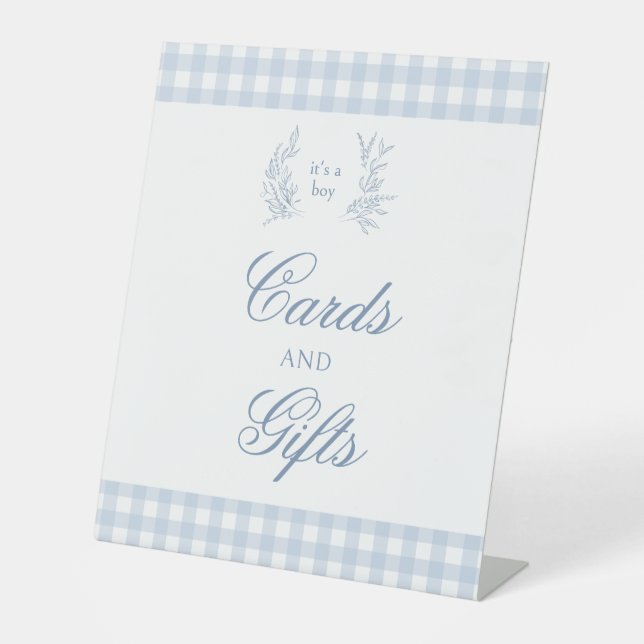 Light blue baby boy shower cards and gifts sign (Front)