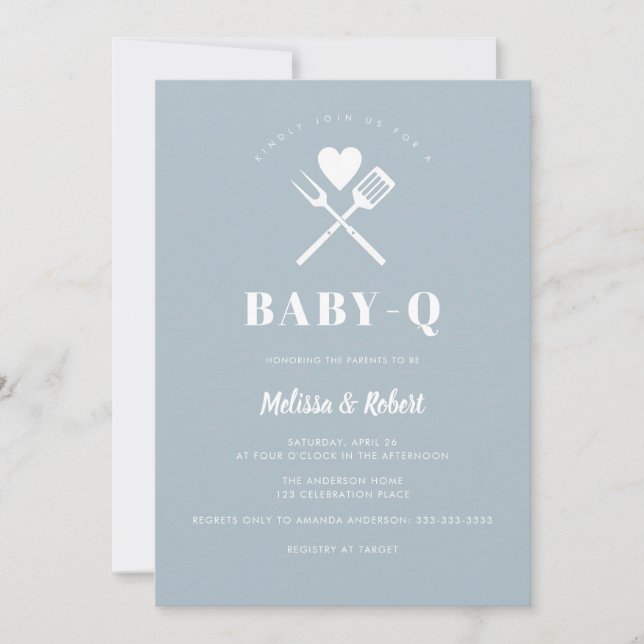 Light Blue Baby-Q BBQ Shower Invitation (Front)