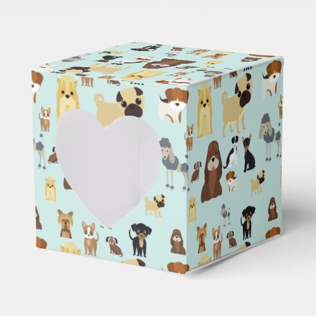 light blue background dogs pattern. favour box (Front Side)